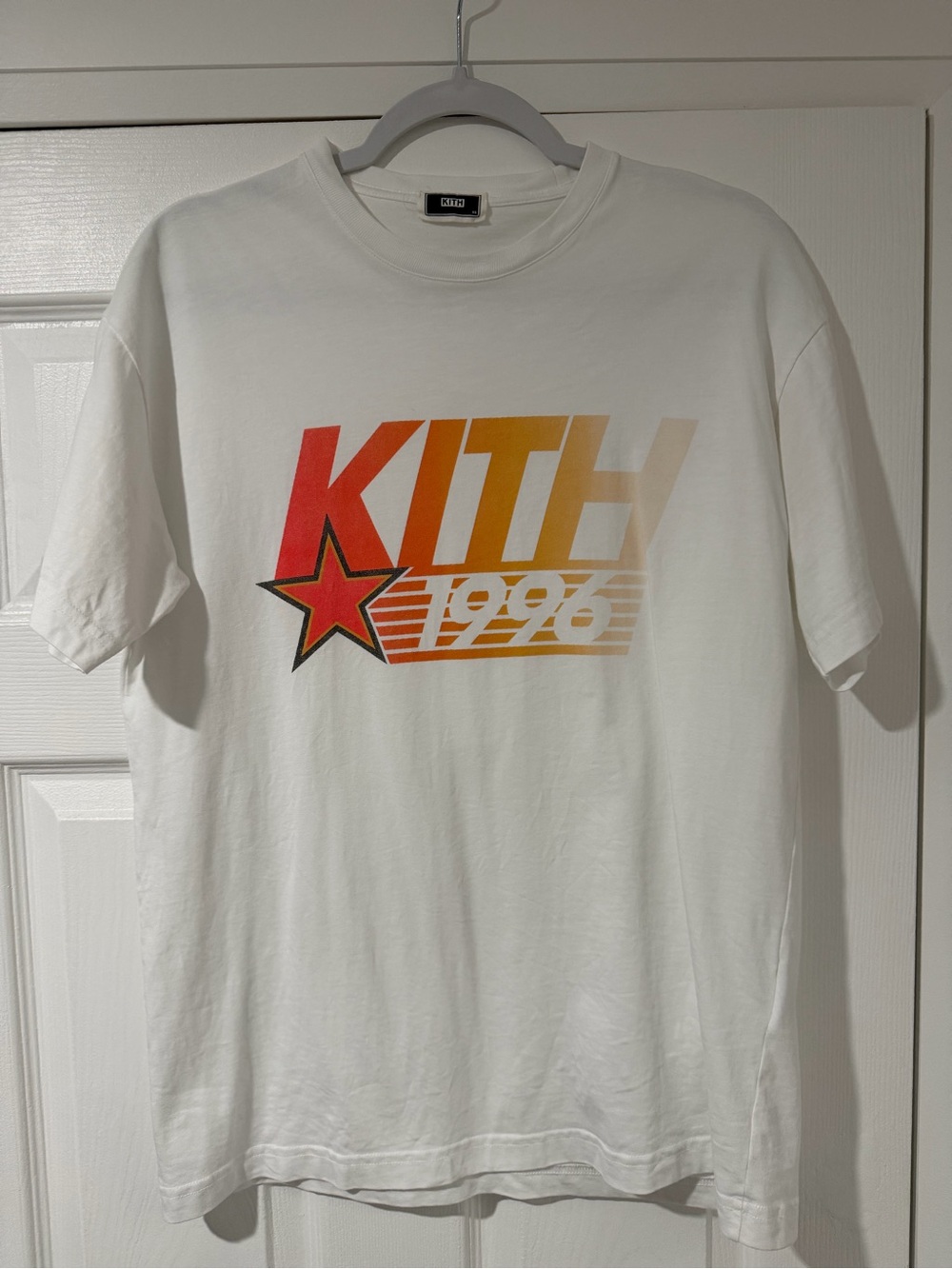 Kith White Short Sleeve Tee with Red and Orange Gradient Logo